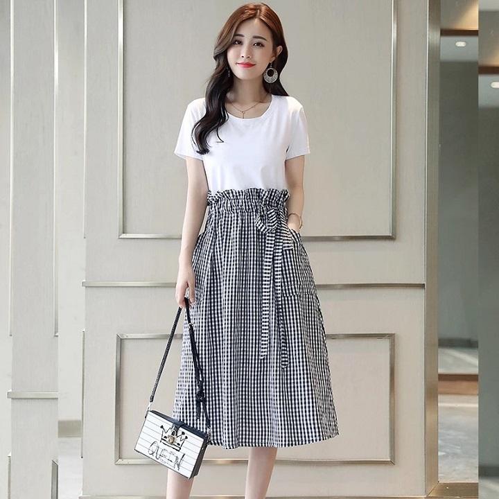 Sk16n-chân váy caro thun thắt eo s-6xl