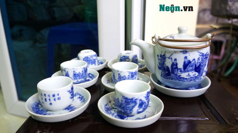 Bộ ấm chén Bát Tràng men lam AC33