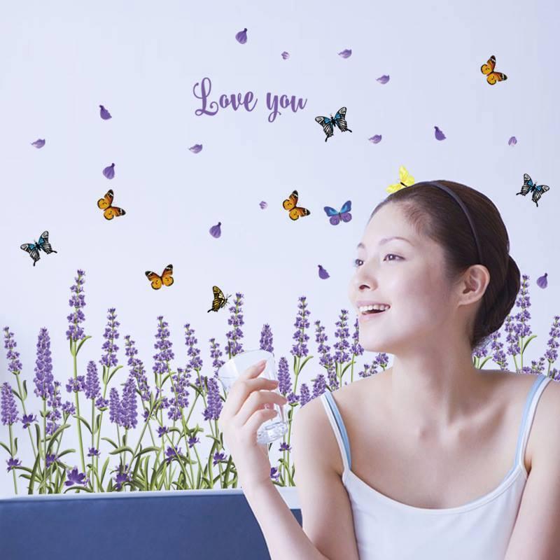 [HCM]DECAL DÁN CHÂN TƯỜNG HOA LAVEDER TÍM