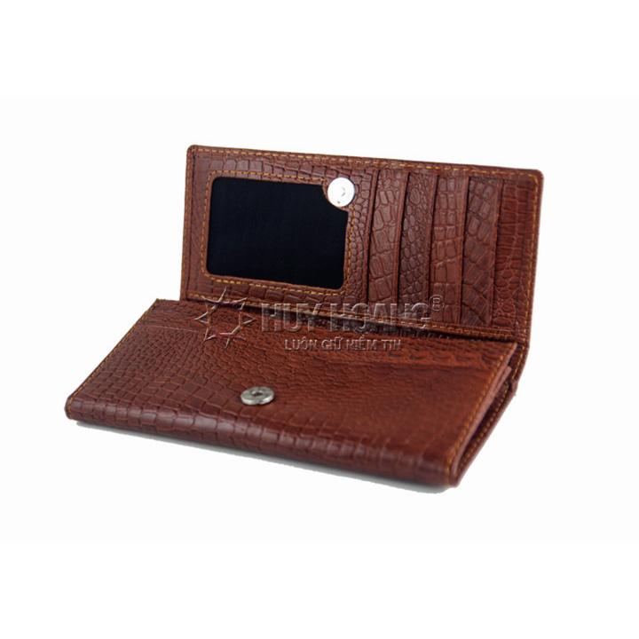Bóp da nữ da bò vân cá sấu nhỏ 2 gấp màu nâu TH3103.