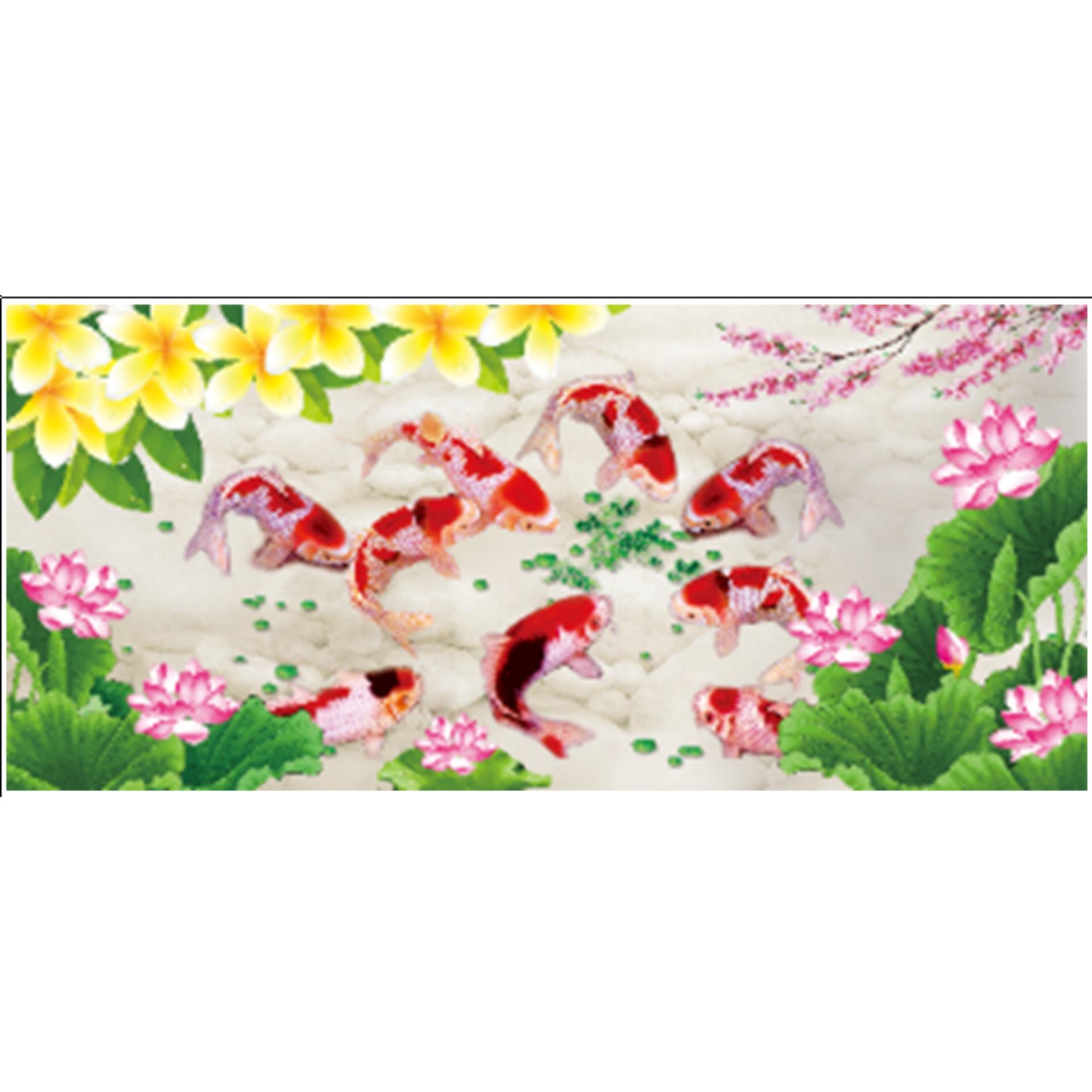 X8018-Tranh thêu chữ thập cửu ngư quần hội