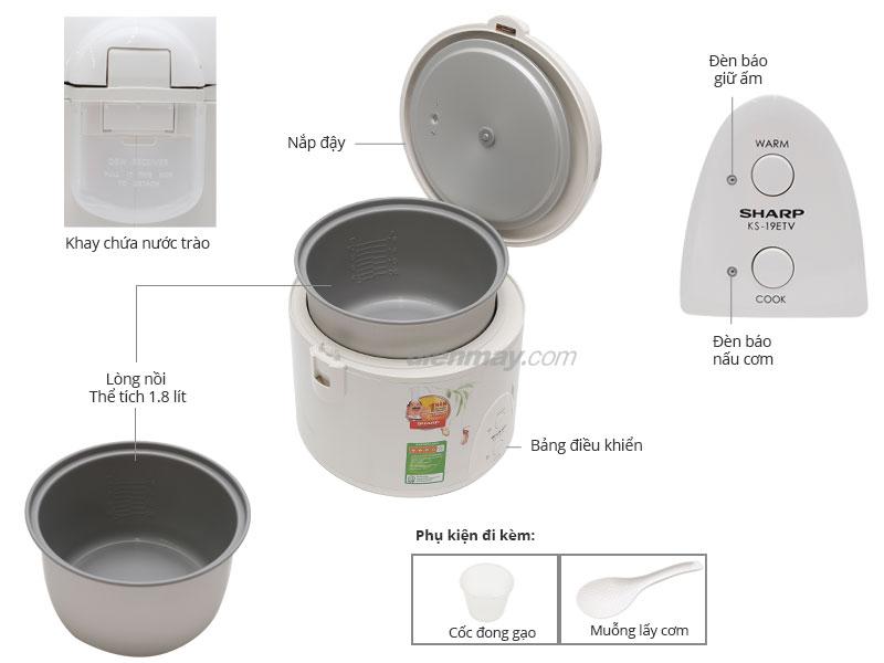 Nồi cơm điện Sharp KS 19ET Thailand 1.8 lít