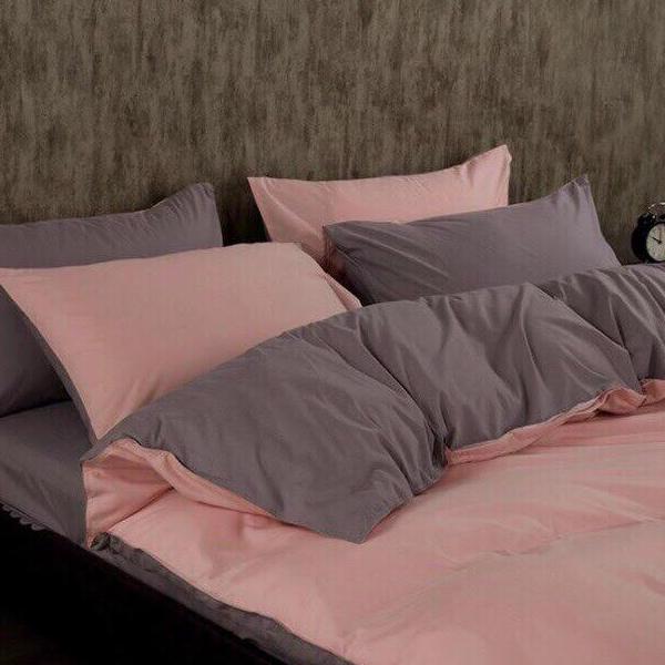 [ MIỄN PHÍ VẬN CHUYỂN ]-Bộ chăn ga gối Basic hồng ghi.