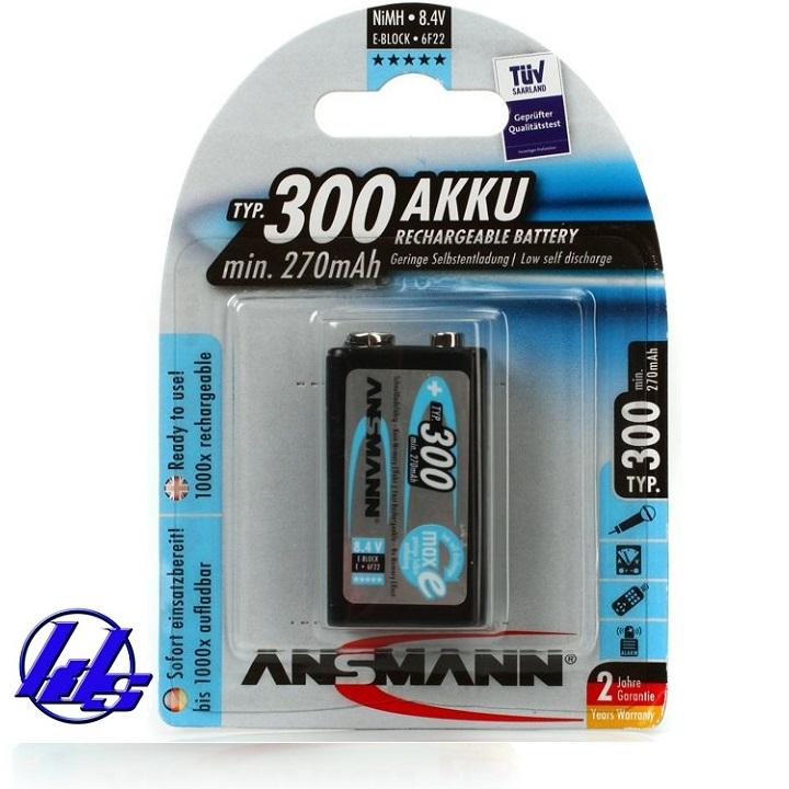 Pin sạc vuông 9V Ansmann MaxE 300mAh - Vỉ 1 viên