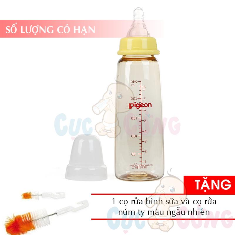 Bình sữa pigeon ppsu 240ml cổ nhỏ tặng 1 cọ rửa binh sua