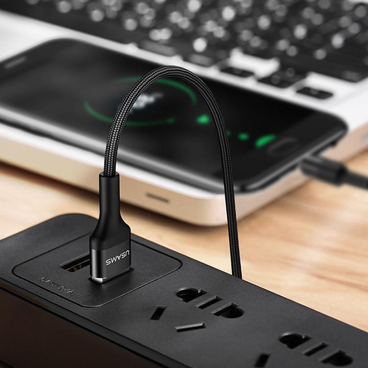 Cáp sạc dù chống đứt dây chuẩn USB-C 1,2m USAMS U5 (Màu đen)