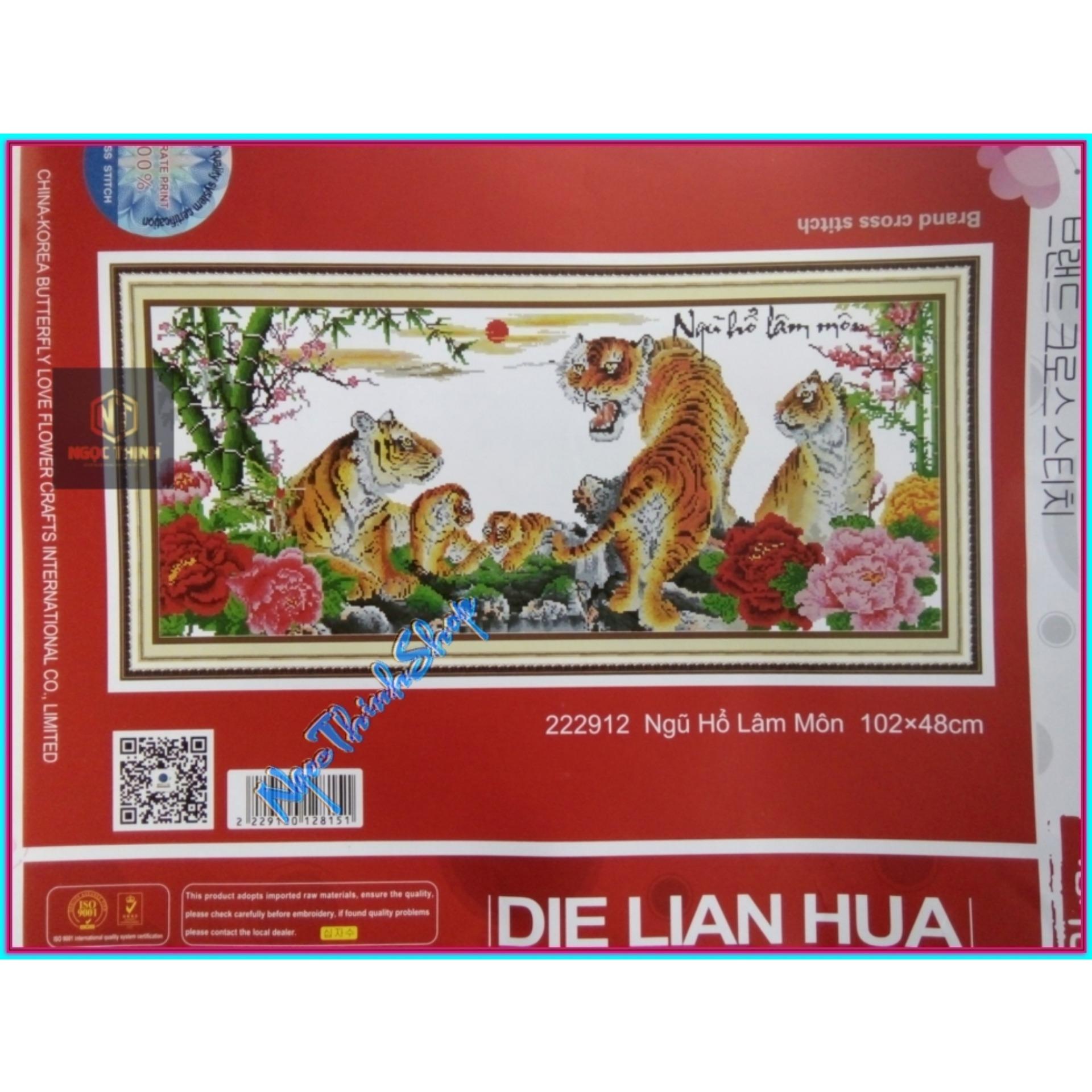 Tranh thêu chữ thập ngũ hổ lâm môn DLH-222912-Ngọc Thịnh