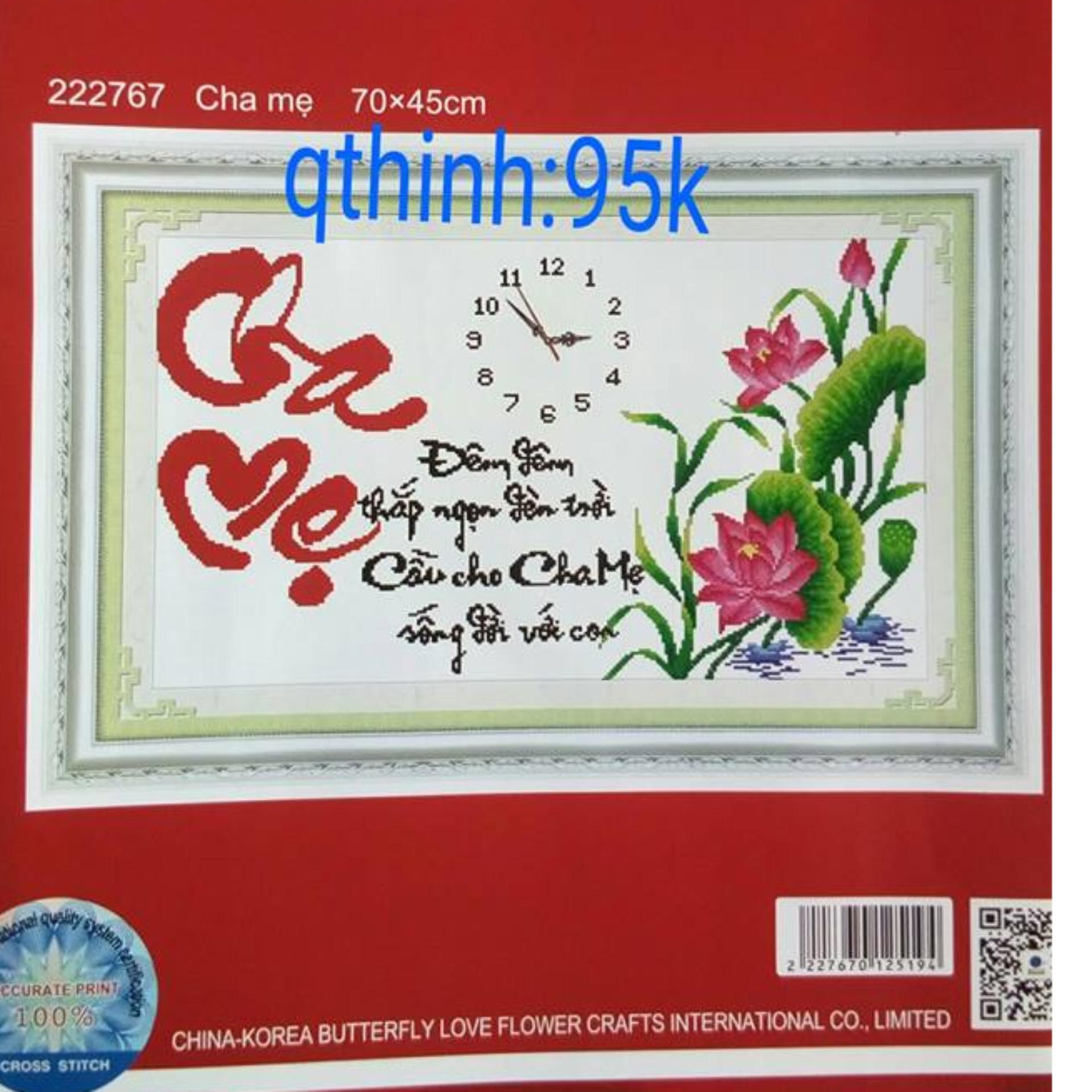 Tranh thêu chữ thập đồng hồ cha mẹ Tranh thêu thường- Ngocthinhshop