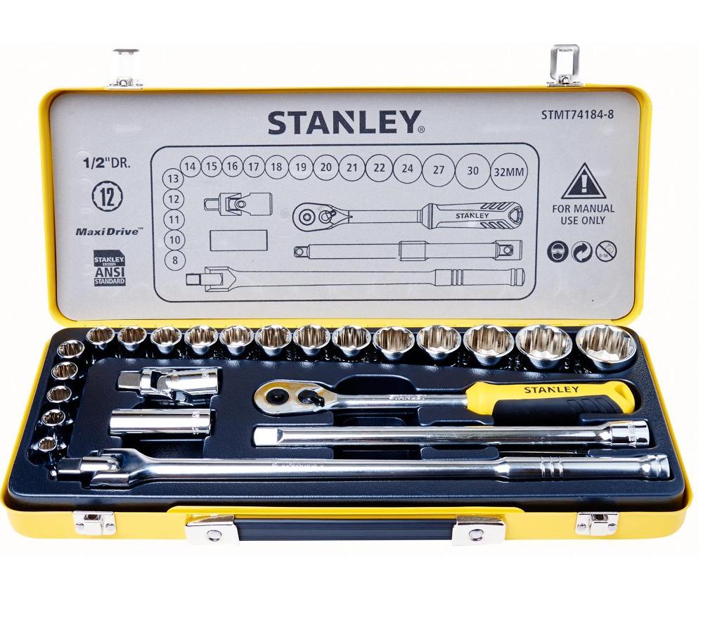 STMT74183-8 BỘ socket 1/2  6 cạnh 24 chi tiết (hộp sắt) stanley