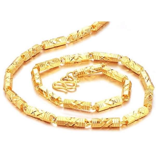 Bộ COMBO ( Dây chuyền ống trúc - Nhẫn chữ phúc ) Mạ vàng 24k công nghệ ITALY