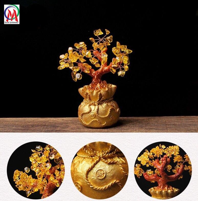 [HCM]Cây Tài Lộc Đá Thạch Anh Vàng 18.5cm