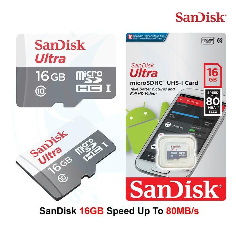 Thẻ nhớ MicroSDHC SanDisk Ultra 16GB 80MB/s (New) - Nhất Tín Computer