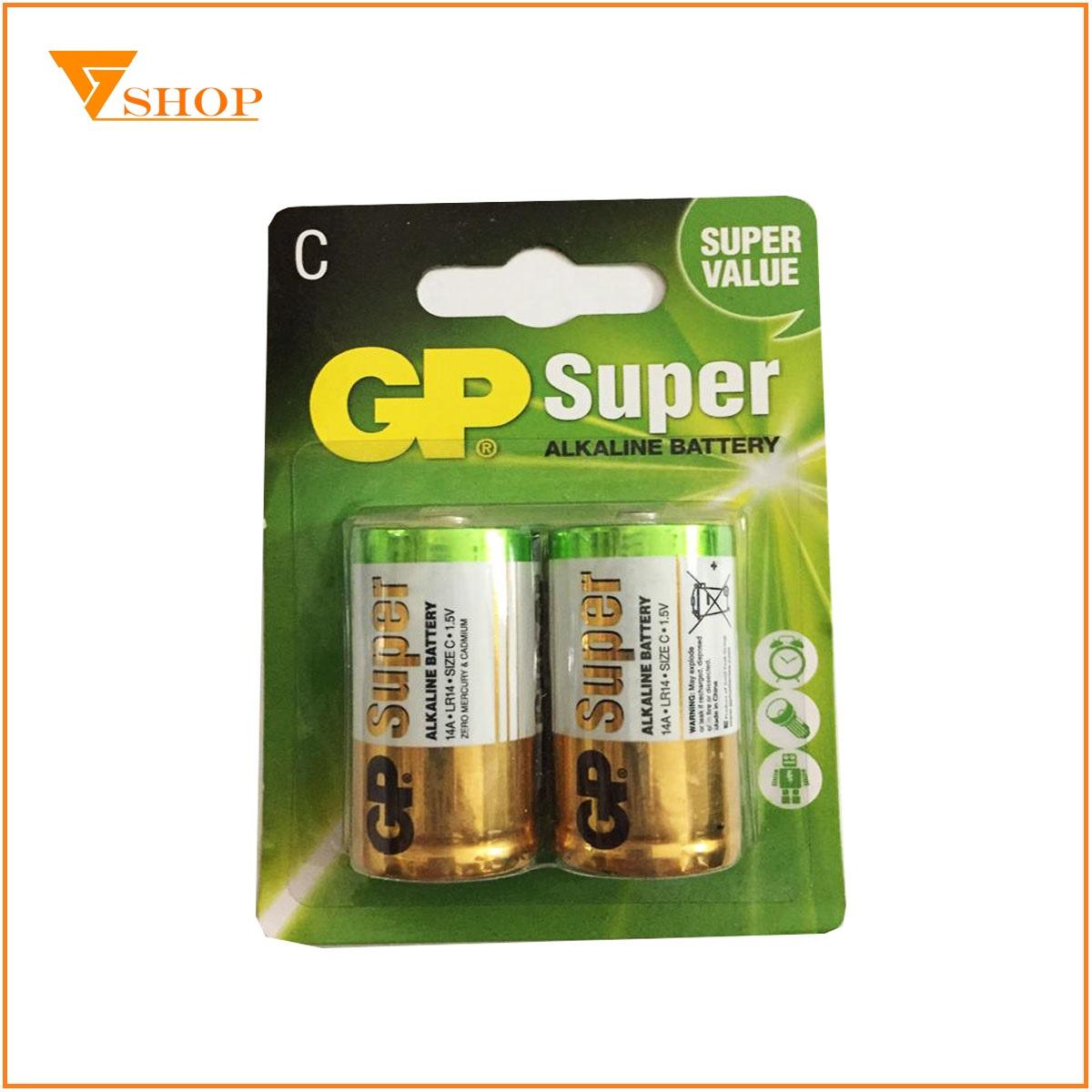 Combo 2 vỉ  Pin trung C GP Super Alkaline 1.5V (1 vỉ 2 viên)