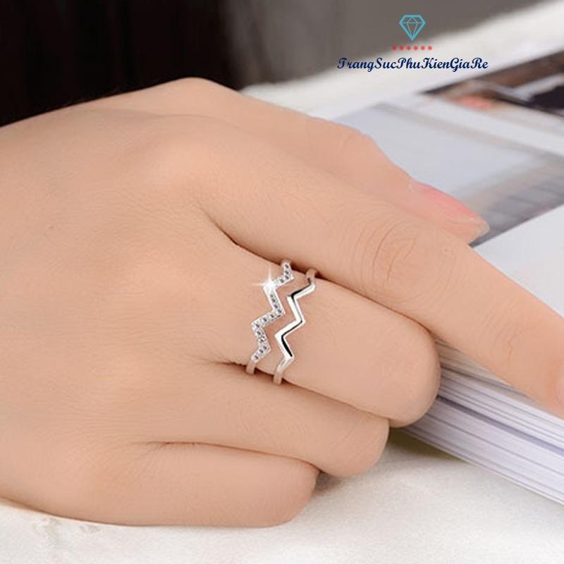 [HCM]Nhẫn thời trang nữ phong cách Hàn 2 viền cá tính xi bạc 925 - N02