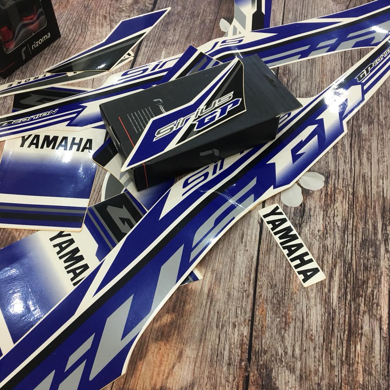(RẺ )  bộ tem 3 lớp cho xe máy  Sirius GP màu xanh trắng Decal sirius  siêu bền đẹp như xe mới   B03-XANH