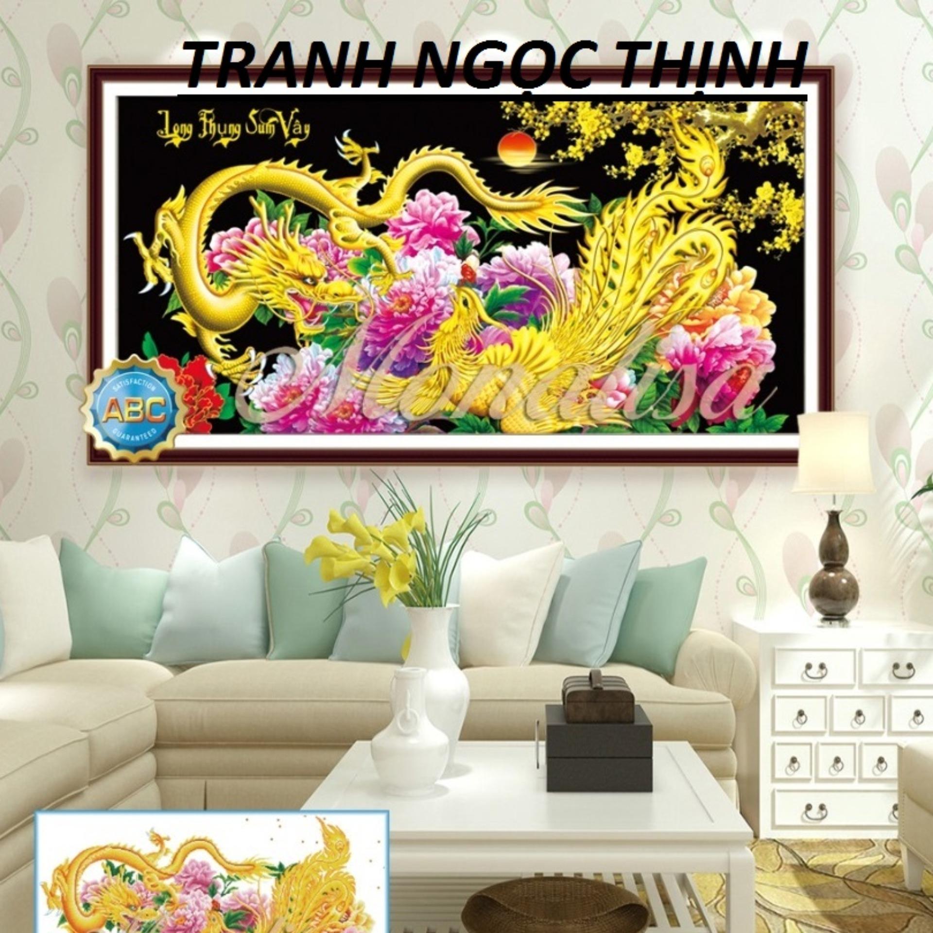 TRANH GẮN ĐÁ CAO CẤP LONG PHỤNG SUM VẦY Y8122 - KT:(120X65)CM