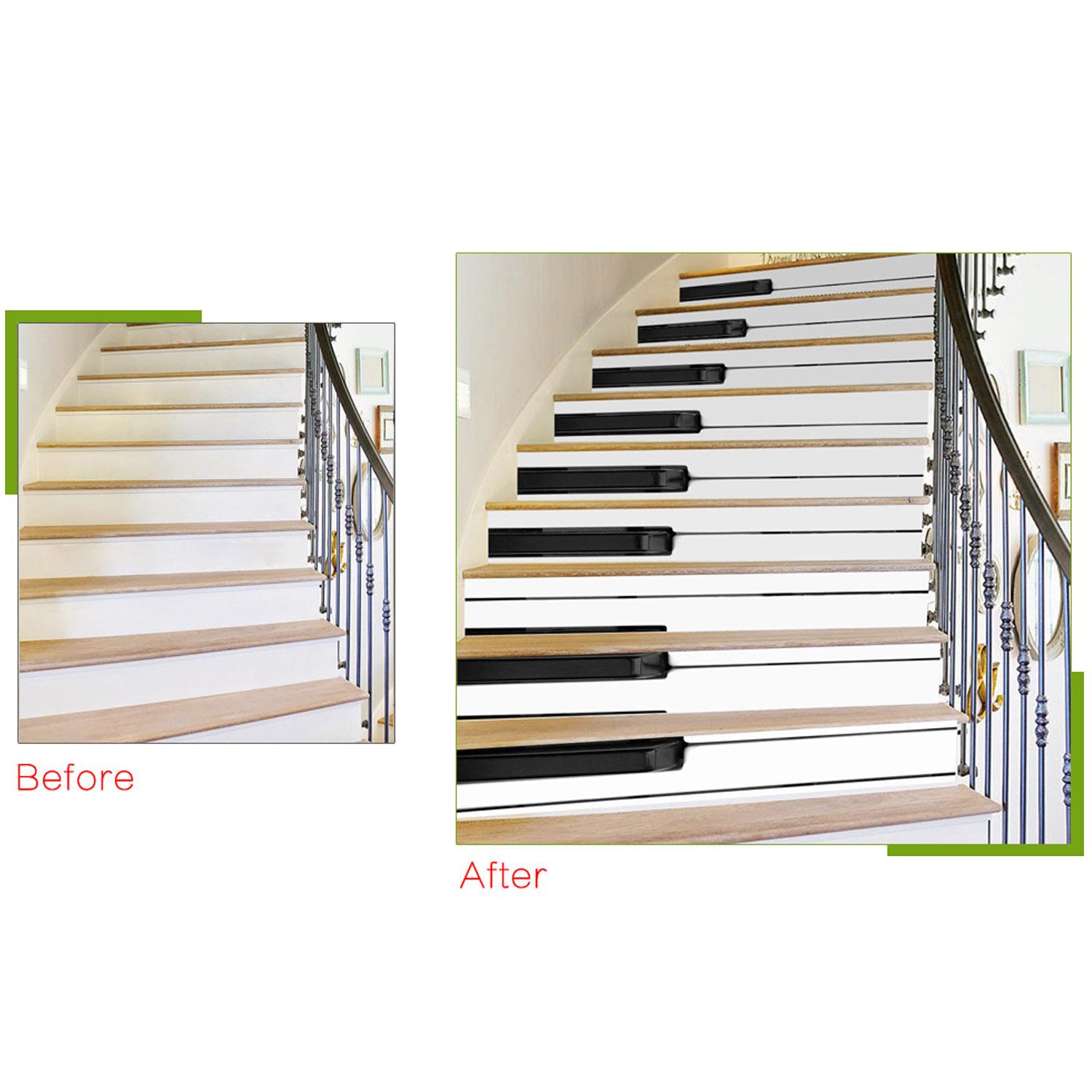 12 PCS Set Decorative 3D Effect Staircase Stickers Stairs Decals Self-adhesive Waterproof Home Decoration Piano Key Style - intl