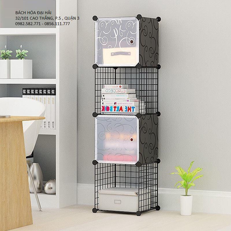 Mẫu tủ sách đẹp- tủ kệ chứa đồ đẹp- kệ để đồ lưu niệm- kệ lưới sắt sơn tĩnh điện - đơn giản- hiện đại- dễ dàng lắp ghép - tiện ích đa chức năng - 4 ngăn (như hình)- cao 140cm x rộng 37cm x sâu 37cm