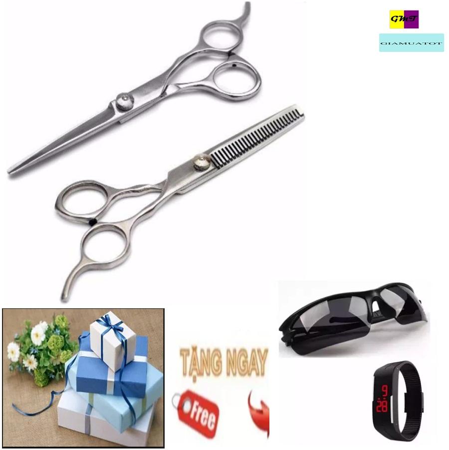[HCM]Bộ 2 Kéo Tỉa Và Cắt Tóc +tặng kính phân cực và đồng hồ led silicon