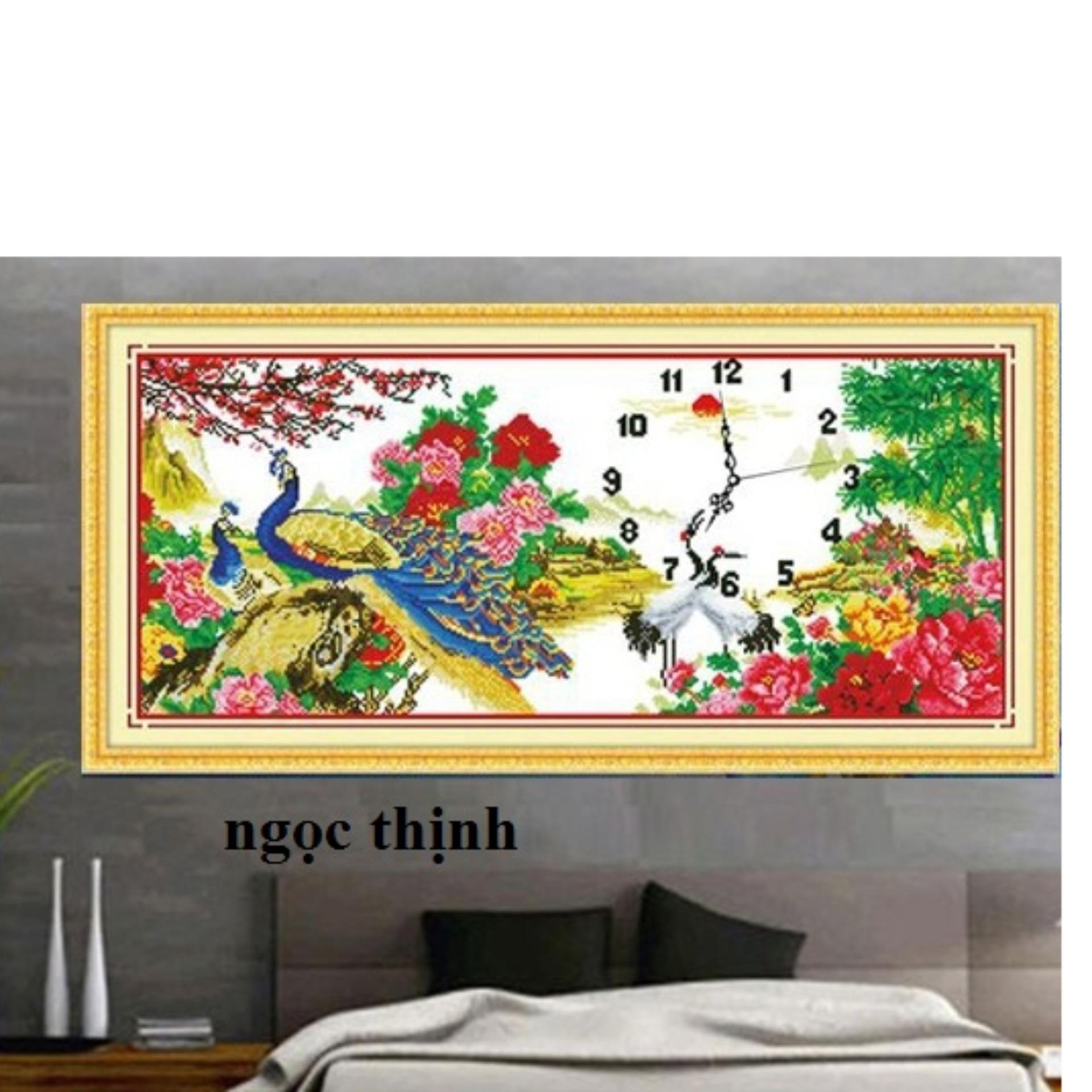 Tranh thêu chữ thập (chưa thêu) đồng hồ đôi công A1081