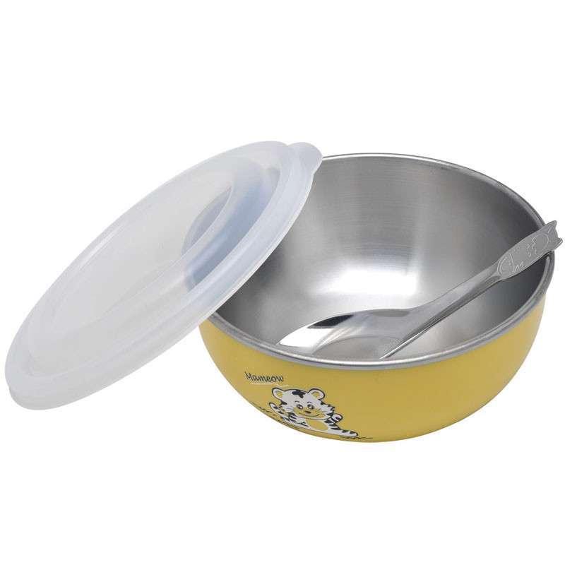 [HCM]BỘ 1 CHÉN INOX 2 LỚP ZEBRA (NẮP NHỰA + MUỖNG) NHIỀU MÀU - 184202