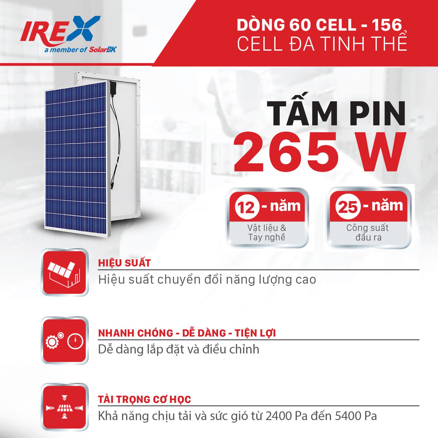 COMBO 2 Tấm Pin Năng Lượng Mặt Trời IREX Poly 265 W (IR265P-60)