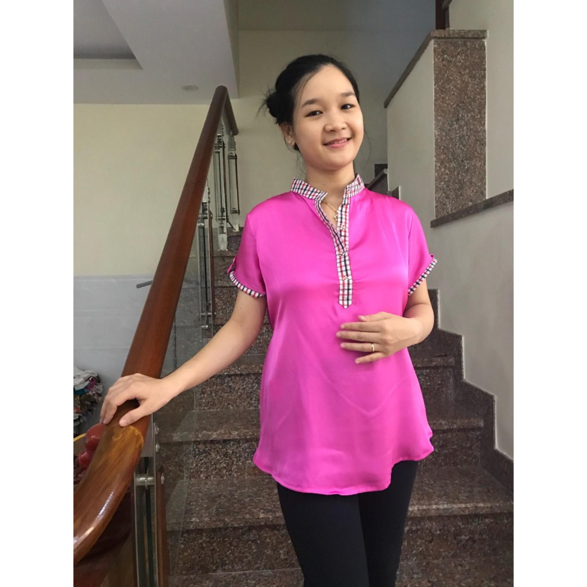 [HCM]Áo bầu lụa cổ trụ (hồng)