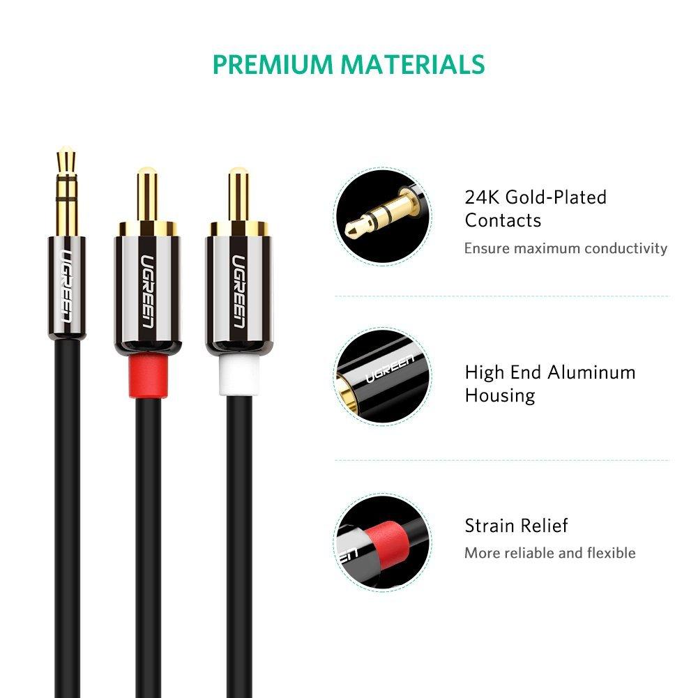 Dây AV 3.5 ra 2 đầu RCA, đầu mạ vàng Ugreen 1.5M