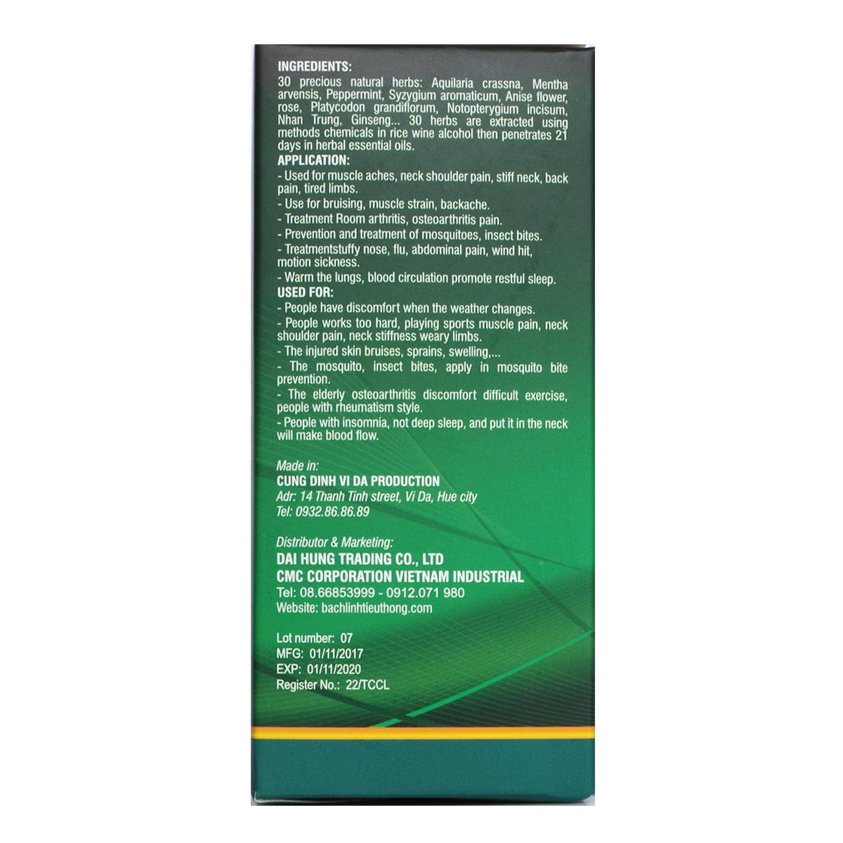 [HCM]Dầu Xoa Bóp Bách Linh Tiêu Thống 60ml