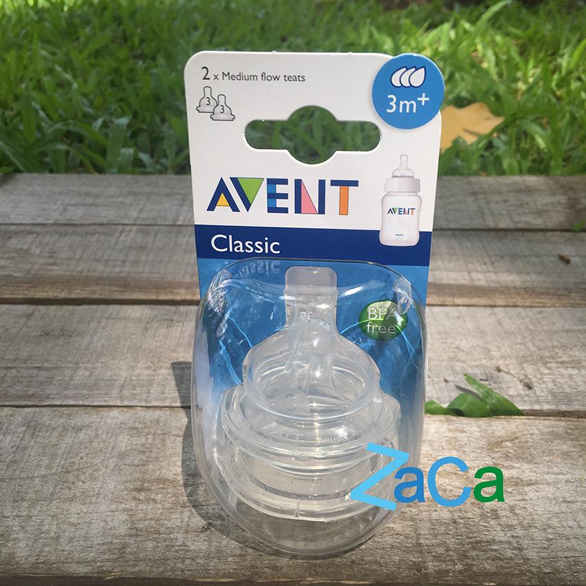 Hộp 2 núm ty bình sữa AVENT Classic size 3 (>3th)