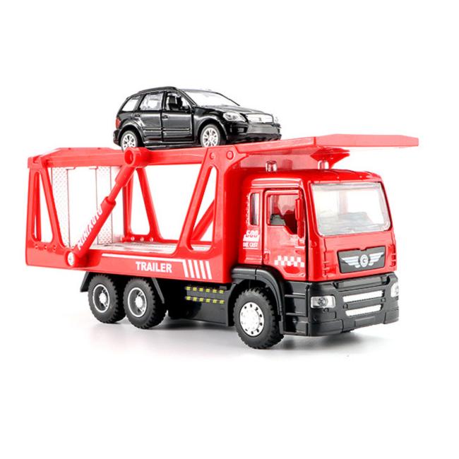 Mô hình xe tải 2 tầng bằng hợp kim nhựa đồ chơi trẻ em xe có âm thanh và đèn gồm cả xe ô tô con