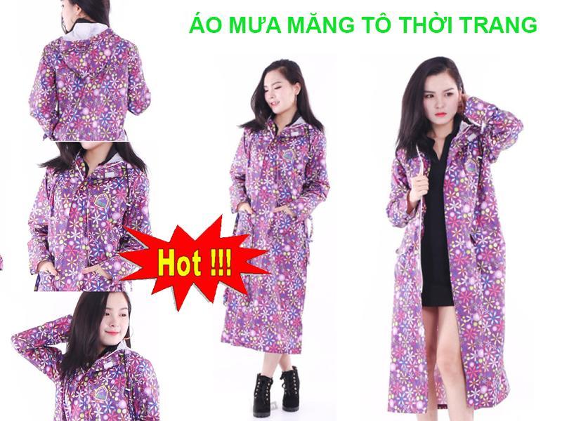 Áo mưa măng tô nữ họa tiết hoa