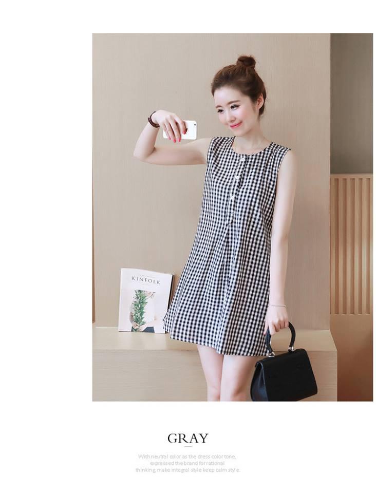Váy Bầu Kẻ Caro Sát Nách _1244
