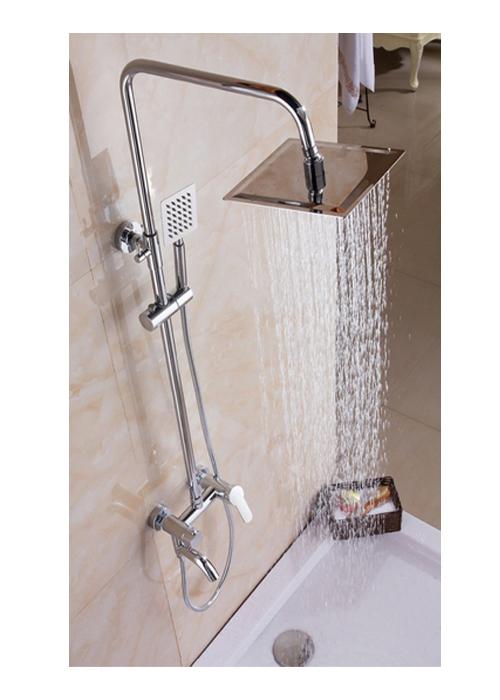 Bộ cây sen tắm đứng nóng lạnh và 2 vòi lavabo vuông chất liệu inox ALCC