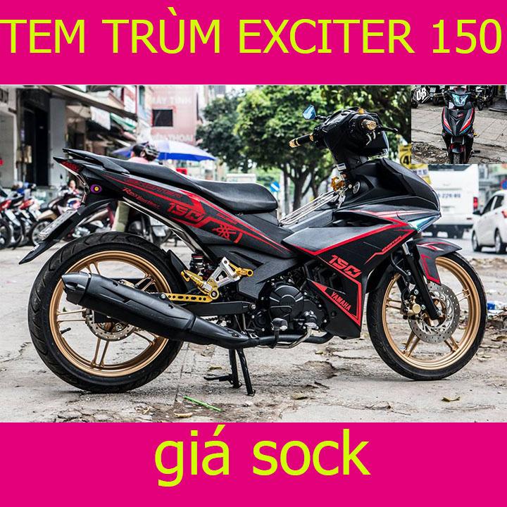 Tem Trùm Xe Exciter 150 Đen Nhám Viền Đỏ