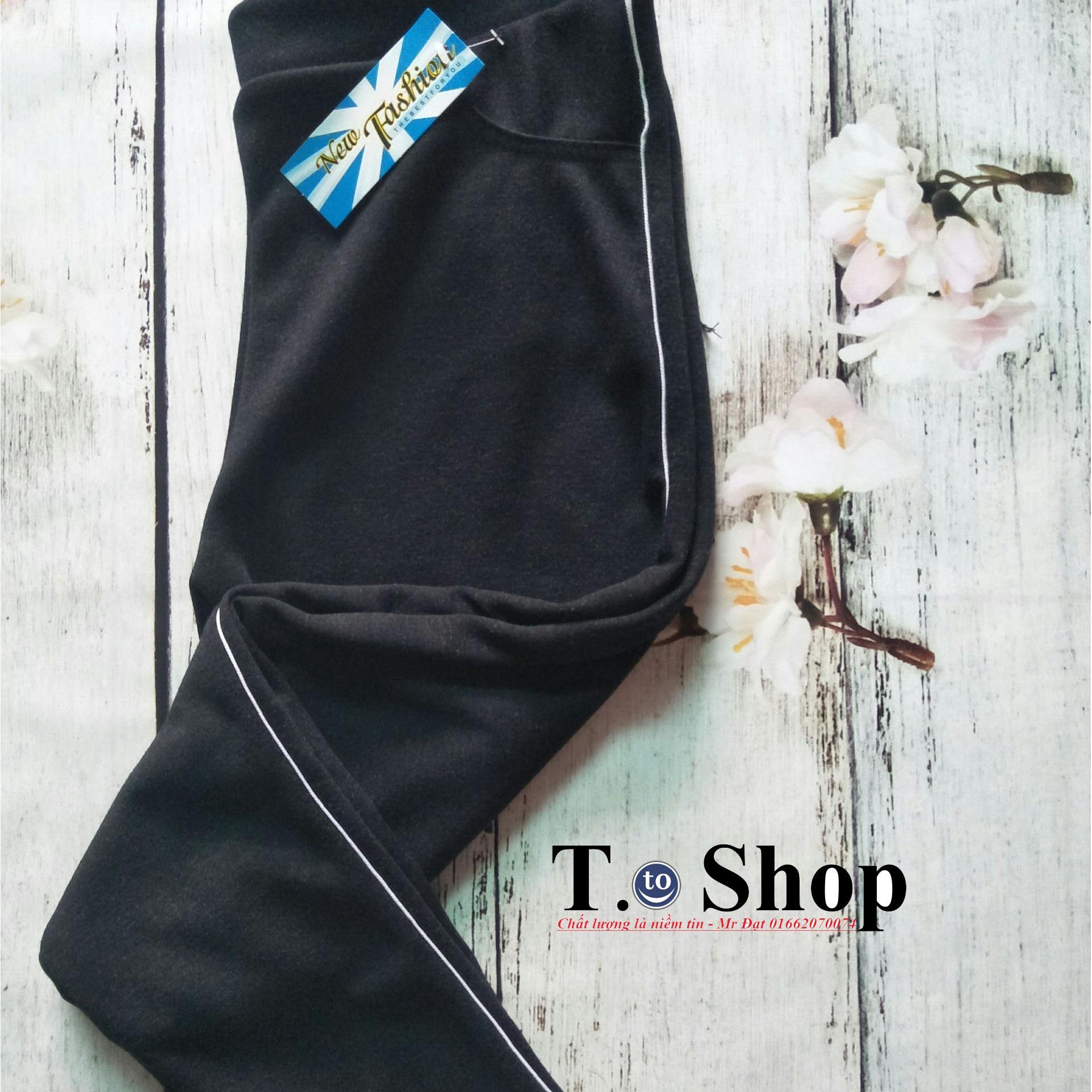 [HCM]Quần thun nữ - legging màu ĐEN BỤI (Ôm body viền sọc TRẮNG)