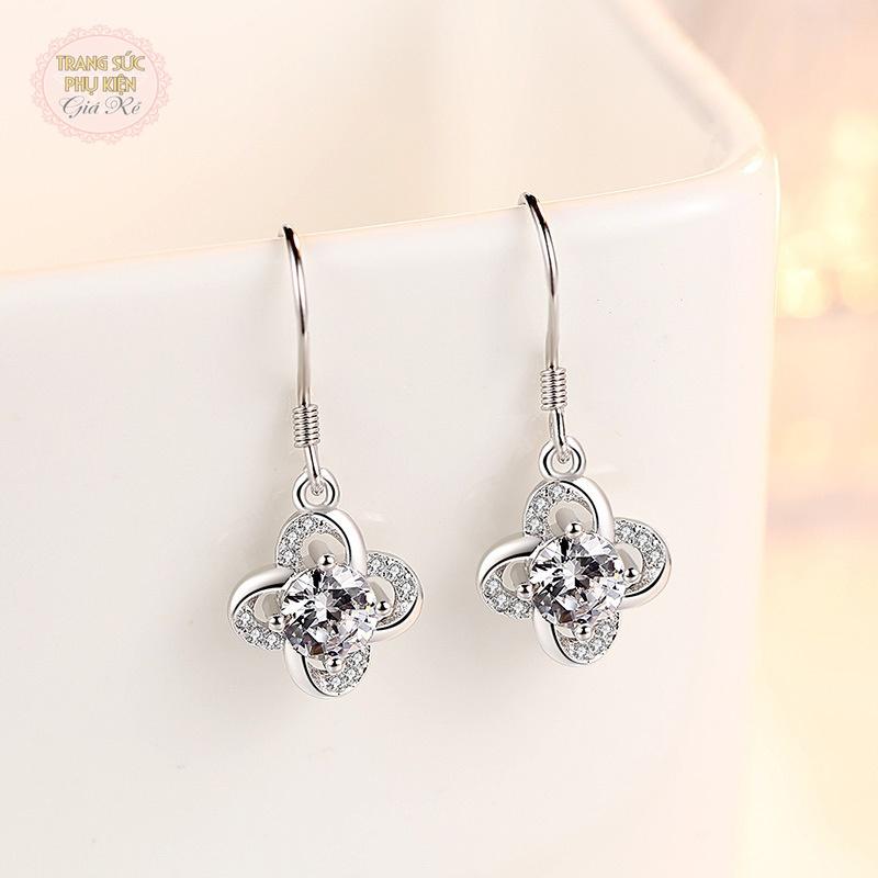 [HCM]Bông tai thời trang mẫu mới hoa 4 cánh đá tím đá trắng HT153