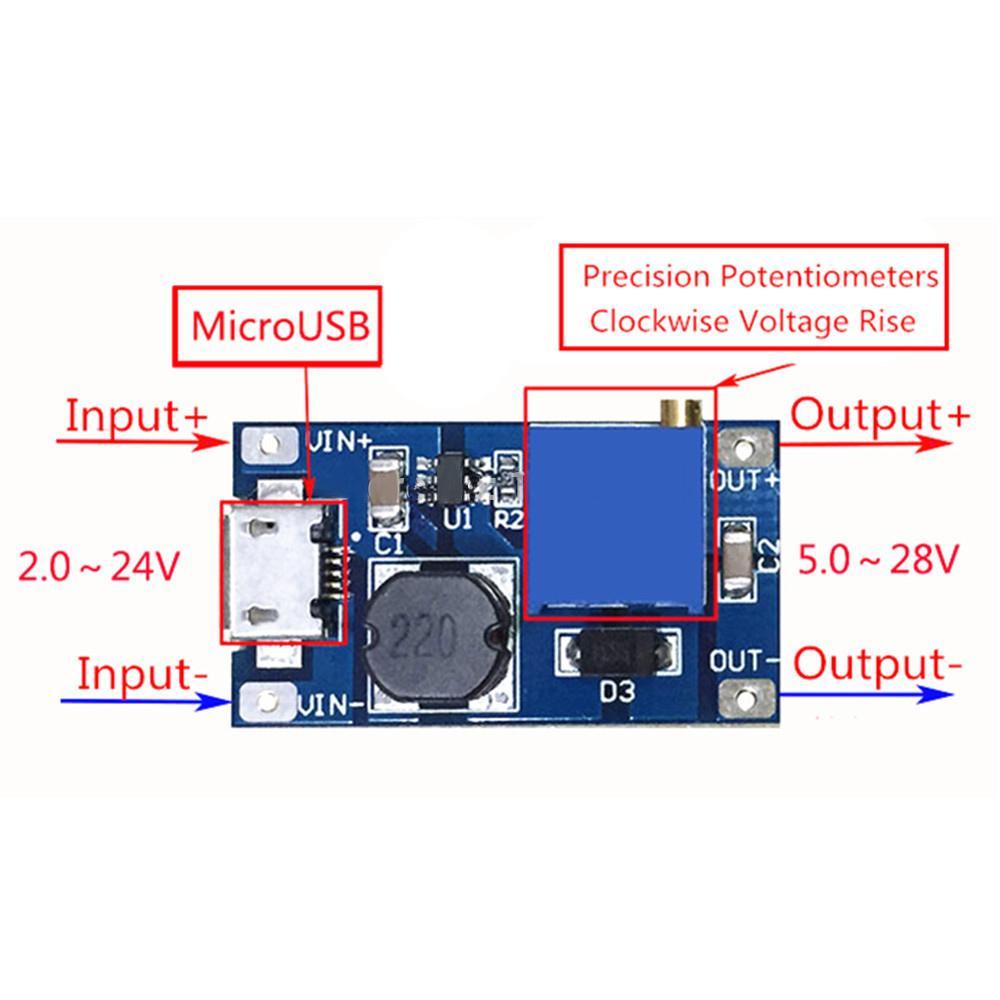 Module Boost DC-DC 2-24VDC 2A MT3608 V1