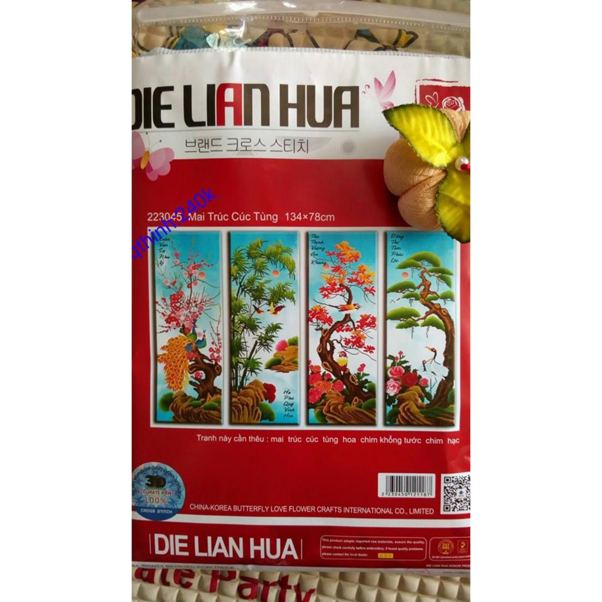 Tranh thêu chữ thập Tứ quý mai trúc cúc tùng DLH-223045-Ngọc Thịnh