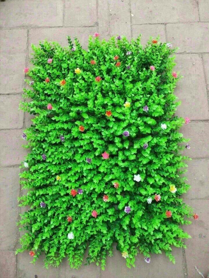 Thảm cỏ tai chuột có hoa loại đẹp kích thước 60x40cm-Thảm cỏ nhân tạo-Cây hoa giả