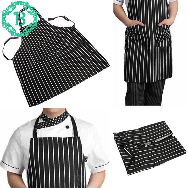 Durable Useful Adult Black Stripe Apron with 2 Pockets Waiter Home Essential