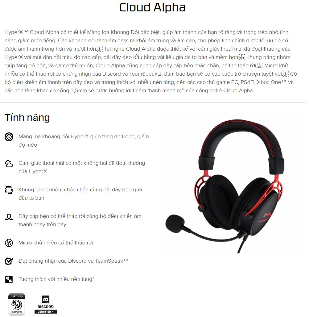 Tai nghe Kingston HyperX Cloud Alpha Red (HX-HSCA-RD/AS)