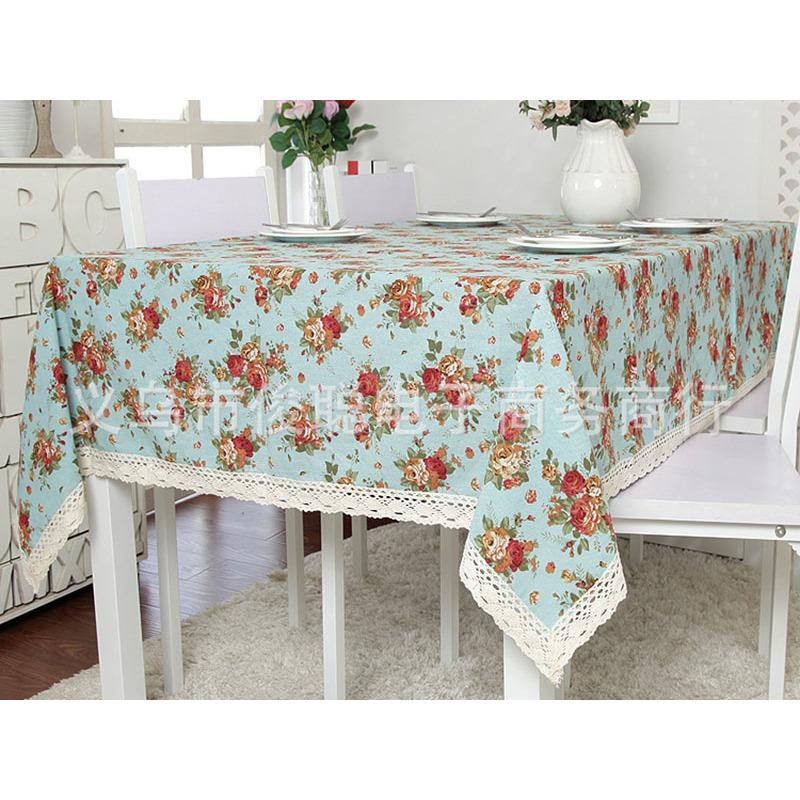 140x240cm trangtrinhacua KHĂN BÀN CAO CẤP HOA HỒNG XANH khăn trải bàn đẹp khăn ăn tablecolths tableware flower canvas vintage tea dining table cafe fabric linen cotton