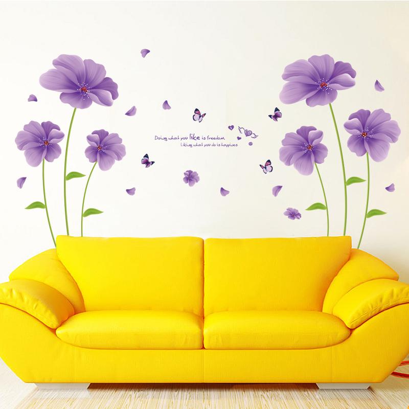 [HCM]DECAL DÁN TƯỜNG ĐÔI HOA 5 CÁNH TÍM