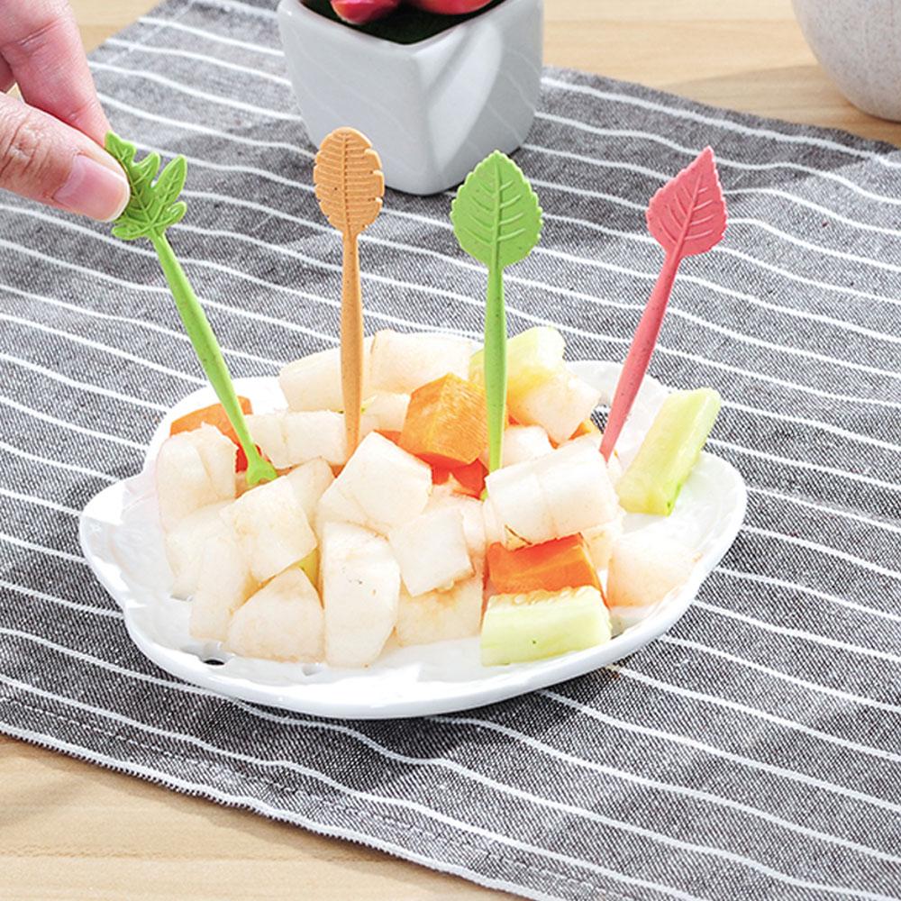 16PCS Fruit Picks Biodegradable Wheat Straw Leaves Shape Forks Set with 1 Khaki Barrel Container for Vegetables Cakes Snacks Salad Table Decor Tools - intl