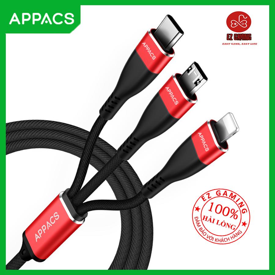 [HCM]Cáp sạc 3 đầu chính hãng APPACS iphone lightning micro USB USB Type C