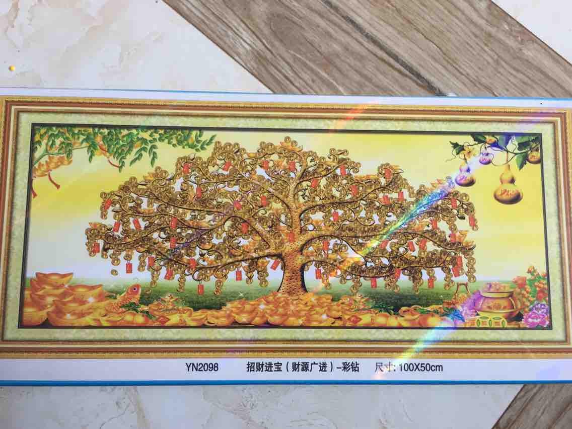 Tranh đính đá cây tiền 100x50cm