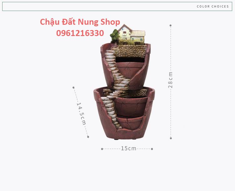 Chậu kiểu Nhà nhỏ bậc thang dài, Chậu trồng cây, Chậu hoa, Chậu đẹp, Chậu tiểu cảnh, Chậu đất nung, chậu đáng yêu, Chau trong cay