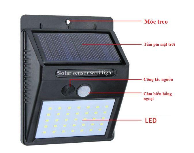 Đèn cảm biến hồng ngoại sử dụng năng lượng mặt trời solar 35 bóng led pin 1200mah (3 chế độ sáng khác nhau)