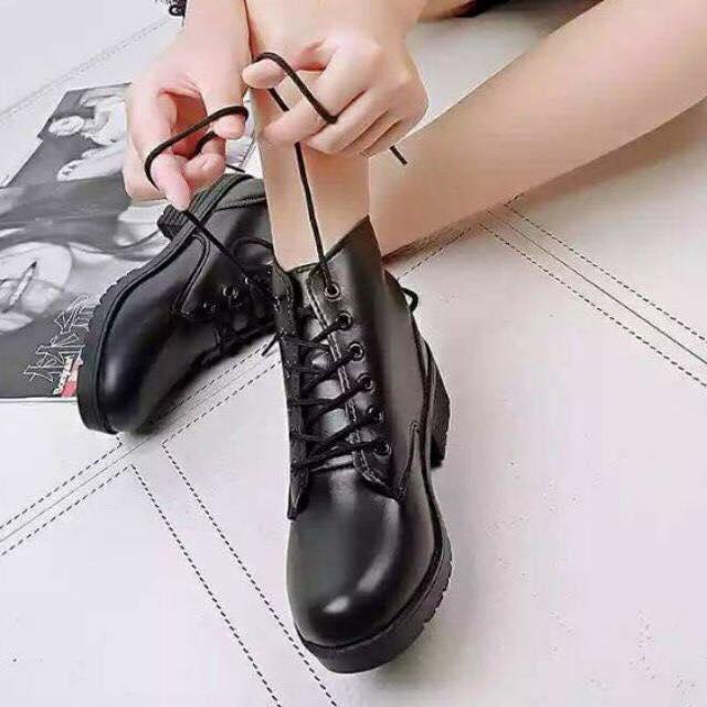 Giày Boot Nữ 5cm Gót Vuông Cổ Thấp